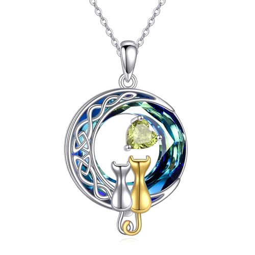 POPLYKE Kristall Katze Kette 925 Sterling Silber Mutter Tochter Katze Schmuck Aug. Einen oliven Geburtsstein Anhänger Geschenke POPLYKE Kristall Katze Kette 925 Sterling Silber Mutter Tochter Katze Schmuck Aug. Einen oliven Geburtsstein Anhänger Geschenke von POPLYKE