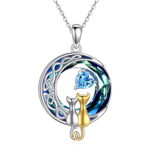 POPLYKE Kristall Katze Kette 925 Sterling Silber Mutter Tochter Katze Schmuck Dec. Blauer Topas Geburtsstein Anhänger Geschenke POPLYKE Kristall Katze Kette 925 Sterling Silber Mutter Tochter Katze Schmuck Dec. Blauer Topas Geburtsstein Anhänger Geschenke von POPLYKE