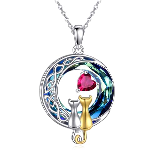 POPLYKE Kristall Katze Kette 925 Sterling Silber Mutter Tochter Katze Schmuck July Ruby Geburtsstein Anhänger Geschenke POPLYKE Kristall Katze Kette 925 Sterling Silber Mutter Tochter Katze Schmuck July Ruby Geburtsstein Anhänger Geschenke von POPLYKE