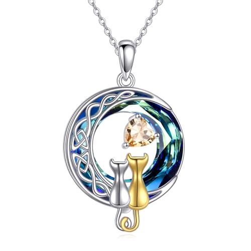 POPLYKE Kristall Katze Kette 925 Sterling Silber Mutter Tochter Katze Schmuck Nov. Citrin Geburtsstein Anhänger Geschenke POPLYKE Kristall Katze Kette 925 Sterling Silber Mutter Tochter Katze Schmuck Nov. Citrin Geburtsstein Anhänger Geschenke von POPLYKE