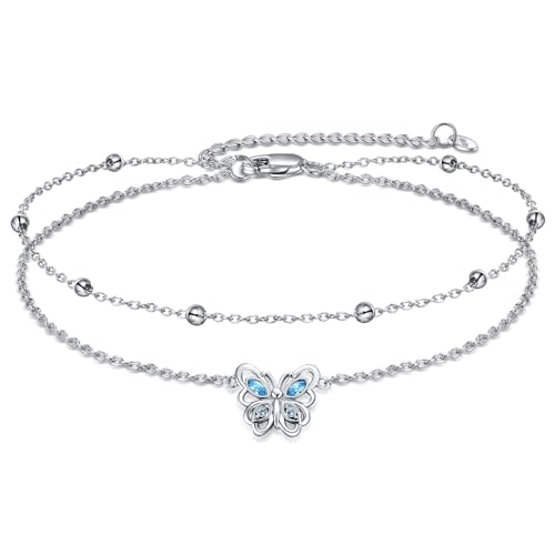 POPLYKE Kristall Schmetterling Knöchel 925 Sterling Silber Armband für Damen Schmuck von POPLYKE