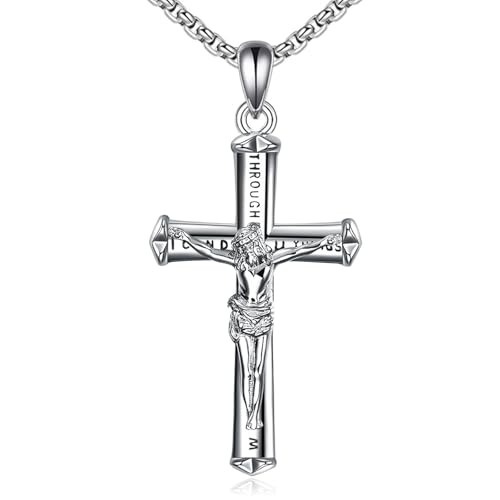 POPLYKE Kruzifix Kette Sterling Silber Jesus Anhänger Kreuz Schmuck Philippians 4:13 Ich kann alle Dinge inspirierende Halskette Männer 22+2” POPLYKE Kruzifix Kette Sterling Silber Jesus Anhänger Kreuz Schmuck Philippians 4:13 Ich kann alle Dinge inspirierende Halskette Männer 22+2” von POPLYKE