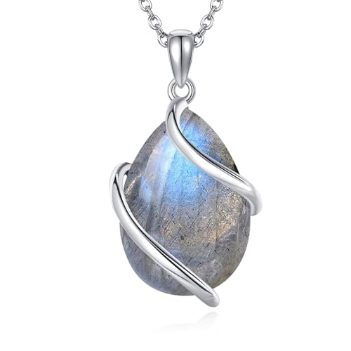POPLYKE Labradorit Halskette Sterling Silber Teardrop Anhänger Halskette Schmuck für Damen von POPLYKE
