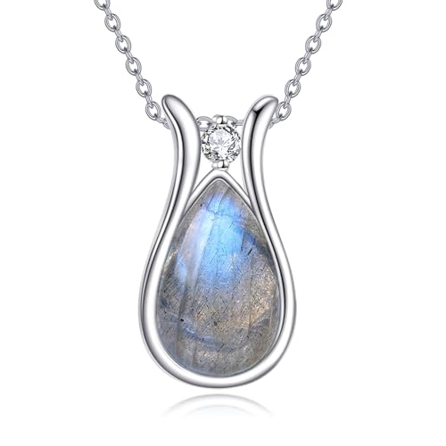 POPLYKE Labradorit Halskette für Frauen - Sterling Silber Labradorit Anhänger - Geschenk für Frauen (labradorit) von POPLYKE