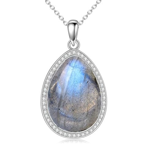 POPLYKE Labradorit Halskette für Frauen Sterling Silber Teardrop Halskette Schmuck Geschenk für Frauen (Labradorit) von POPLYKE