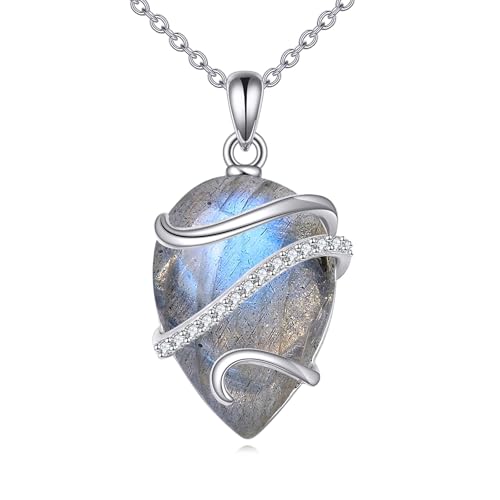 POPLYKE Labradorit Halskette für Frauen Sterling Silber Teardrop Halskette Schmuck Geschenk für Frauen (Labradorit) von POPLYKE