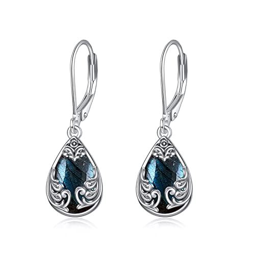 POPLYKE Labradorit filigrane Tropfen-Tropfen-Ohrringe Sterlingsilber-Leverback-Ohrringe Schmuck POPLYKE Labradorit filigrane Tropfen-Tropfen-Ohrringe Sterlingsilber-Leverback-Ohrringe Schmuck von POPLYKE