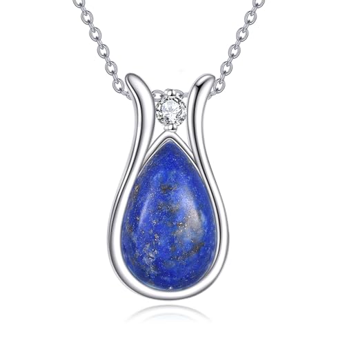 POPLYKE Lapis Lazuli Halskette für Frauen Sterling Silber Lapis Lazuli Halskette Anhänger Lapis Lazuli Schmuck Geschenk für Frauen (lapis lazuli) von POPLYKE