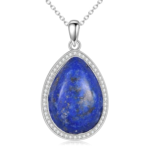 POPLYKE Lapis Lazuli Halskette für Frauen Sterling Silber Teardrop Halskette Schmuck Geschenk für Frauen (Lapislazuli) von POPLYKE