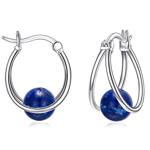 POPLYKE Lapis Lazuli Ohrringe Damen Sterling Silber Lapis Lazuli Doppel Hoop Ohrringe Edelstein Hoop Ohrringe Lapis Lazuli Schmuck von POPLYKE