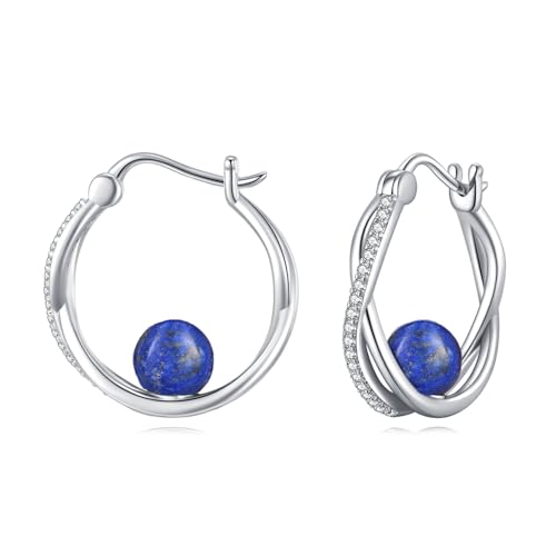 POPLYKE Lapis Lazuli/Türkis/Rosa Kristall/Schwarze Perlenohrringe für Frauen Sterling Silber Hoop Ohrringe Schmuck Geschenk für Mädchen (Lapis Lazuli) von POPLYKE
