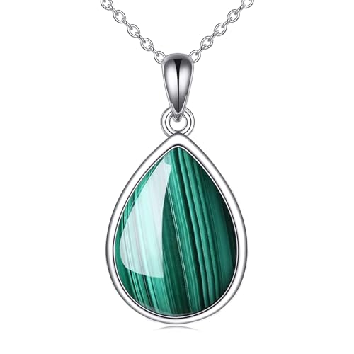 POPLYKE Malachit-Halskette für Frauen Sterling Silber Teardrop Halskette Malachit-Schmuck Geschenk für Mädchen (Malachit) von POPLYKE