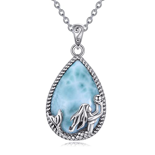 POPLYKE Larimar Classic Meer Meerjungfrau Halskette 925 Sterling Silber Ozean Schmuck Geschenke für Tochter Frauen von POPLYKE