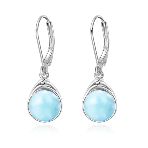POPLYKE Larimar Ohrringe - Sterling Silber Runde Larimar Leverback Dangle Ohrringe Damen Schmuck von POPLYKE