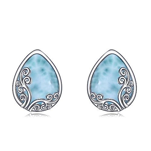 POPLYKE Larimar Filigrane Ohrstecker Sterling Silber Hypoallergene Ohrringe Schmuck Geschenk für Frauen von POPLYKE