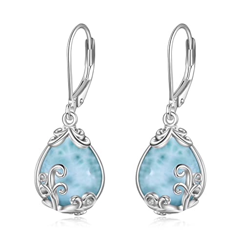 POPLYKE Larimar Ohrringe Sterling Silber Larimar Filigrane Tropfen Ohrringe Leverback Schmuck Geschenke für Frauen POPLYKE Larimar Ohrringe Sterling Silber Larimar Filigrane Tropfen Ohrringe Leverback Schmuck Geschenke für Frauen von POPLYKE