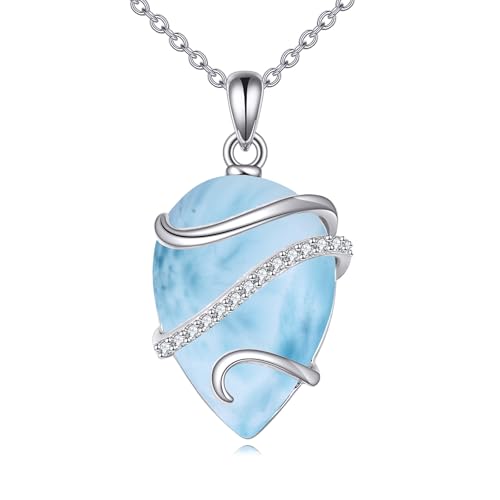 POPLYKE Larimar Halskette für Frauen Sterling Silber Teardrop Halskette Schmuck Geschenk für Frauen (Larimar) POPLYKE Larimar Halskette für Frauen Sterling Silber Teardrop Halskette Schmuck Geschenk für Frauen (Larimar) von POPLYKE
