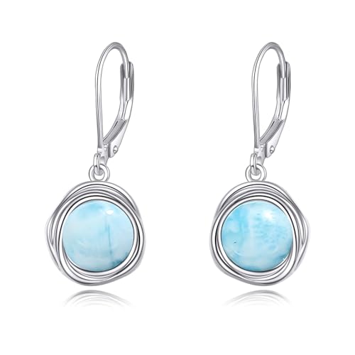 POPLYKE Larimar Ohrringe Dangle Damen 925 Sterling Silber Leverback Ohrringe Larimar Schmuck von POPLYKE