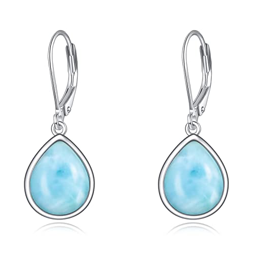 POPLYKE Larimar Ohrringe für Frauen Sterling Silber Larimar Ohrringe Mit Haken Larimar Schmuck Geschenk für Mädchen (Tränen Larimar) von POPLYKE