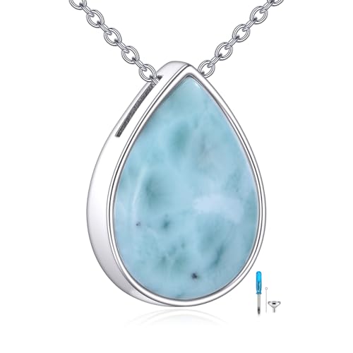 POPLYKE Larimar Urne Halskette für Frauen 925 Sterling Silber Teardrop Schmuck Natürliche Larimar Anhänger Halskette Geschenke für Mädchen von POPLYKE