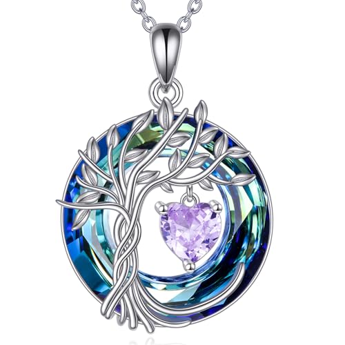 POPLYKE Lebensbaum Geburtsstein kette für Damen 925 Sterling Silber Baum des Lebens Schmuck Alexandrit Anhänger Juni Geburtsstein Edelstein mit Kristall Weihnachtsgeschenke für Mutter Ehefrau von POPLYKE
