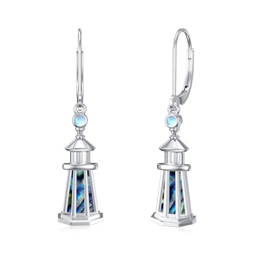 POPLYKE Leuchtturm Geschenke 925 Sterling Silber Leuchtturm Ohrringe Mondstein Ohrringe Leuchtturm Schmuck für Damen von POPLYKE