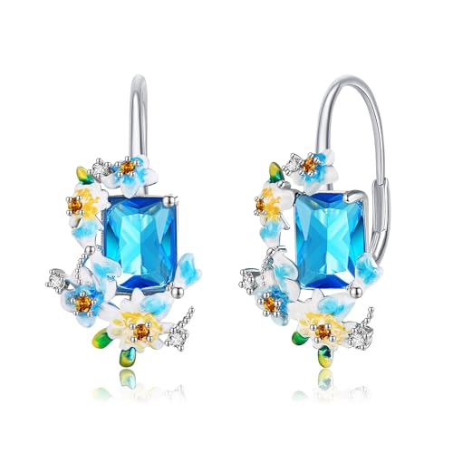 POPLYKE Libelle Ohrringe für Damen 925 Sterling Silber Leverback Ohrringe Blau CZ Blume Schmuck Geschenke für Ihre Mutter Frau Freundin von POPLYKE
