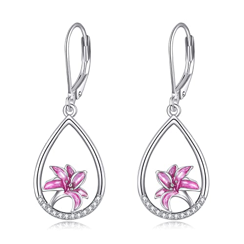 POPLYKE Lily Blume Teardrop Drop baumeln Ohrringe Sterling Silber Leverback Ohrringe Geburtstag Geschenk für Sie Frauen von POPLYKE