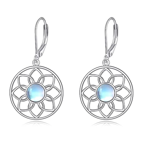 POPLYKE Lotus Blume Drop Ohrringe für Damen Mondstein Ohrringe Sterling Silber Leverback Ohrringe Blume Ohrringe Lotus Schmuck von POPLYKE