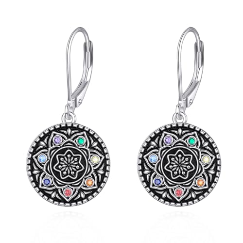 POPLYKE Lotus Blume Ohrringe 925 Sterling Silber Chakra Ohrringe Lotus Schmuck Chakra Schmuck für Damen Sensible Ohren von POPLYKE