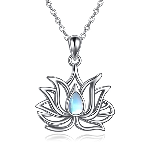 POPLYKE Lotus Halskette für Frauen Sterling Silber Mondstein Lotus Blume Anhänger Schmuck von POPLYKE