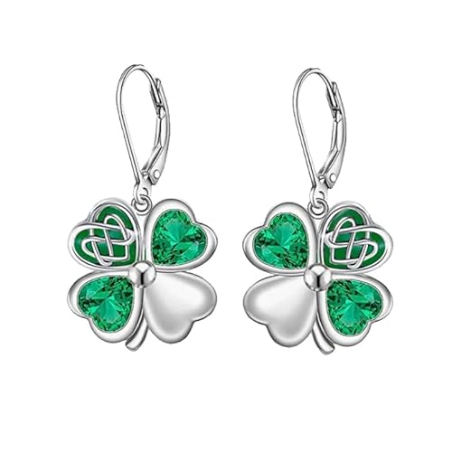 POPLYKE Lucky Four Leaf Klee Ohrringe für Damen 925 Sterling Silber St Patricks Tag Ohrringe Hypoallergene Shamrock Schmuck Geschenke Geburtstag von POPLYKE