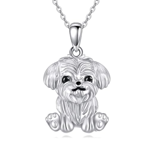 POPLYKE Maltesische Halskette 925 Sterling Silber Hund Halskette für Damen Hund Schmuck Geschenke für Mädchen von POPLYKE