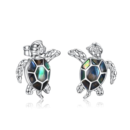 POPLYKE Schildkröte Ohrring für Frauen Sterling Silber Abalone Shell Schildkröte Ohrstecker Strandschmuck Geschenke für Mädchen Hypoallergenic (Abalone Muschel) von POPLYKE