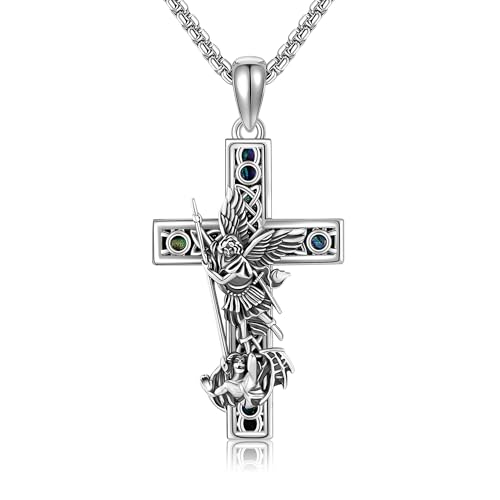 POPLYKE Michael Anhänger Männer 925 Sterling Silber Kreuz Kette Damen Abalone Erzengel Michael Schmuck Geschenke 22+2 Zoll POPLYKE Michael Anhänger Männer 925 Sterling Silber Kreuz Kette Damen Abalone Erzengel Michael Schmuck Geschenke 22+2 Zoll von POPLYKE