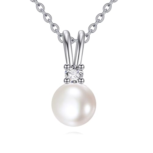POPLYKE Moissanite Süßwasserperlen Halskette für Frauen 925 Sterling Silber Echte Zuchtperlen Anhänger Schmuck Geburtstagsgeschenke von POPLYKE