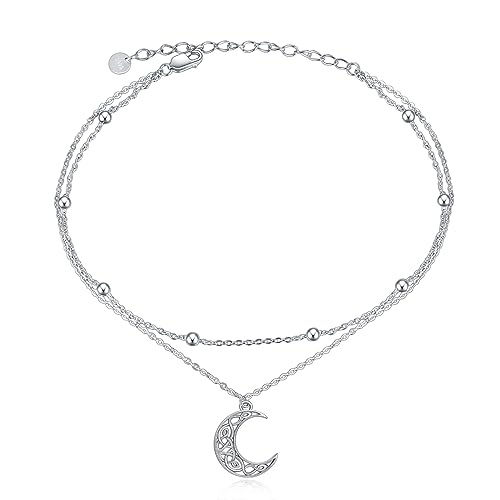 POPLYKE Mond Fußkettchen für Damen 925 Sterling Silber Doppelschichtige Kette Mond Knöchel Armband Mädchen Sommer Strand Schmuck POPLYKE Mond Fußkettchen für Damen 925 Sterling Silber Doppelschichtige Kette Mond Knöchel Armband Mädchen Sommer Strand Schmuck von POPLYKE