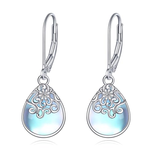 POPLYKE Mondstein Filigran Blume Teardrop Tropfen Ohrringe Sterling Silber Leverback Ohrringe Schmuck für Frauen von POPLYKE