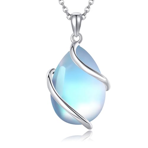 POPLYKE Mondstein Anhänger Halskette Sterling Silber Teardrop Anhänger Halskette Schmuck für Damen von POPLYKE