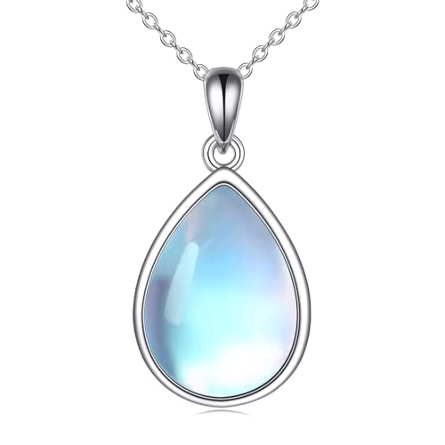 POPLYKE Mondstein Halskette für Frauen 925 Sterling Silber Teardrop Schmuck Natürliche Mondstein Anhänger Halskette Geschenke für Mädchen (Mondstein) von POPLYKE