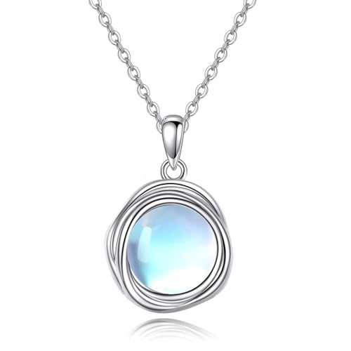 POPLYKE Mondstein Kette Damen 925 Sterling Silber Halskette Mit Anhänger 8mm Schmuck Geschenke für Mama Ehefrau von POPLYKE