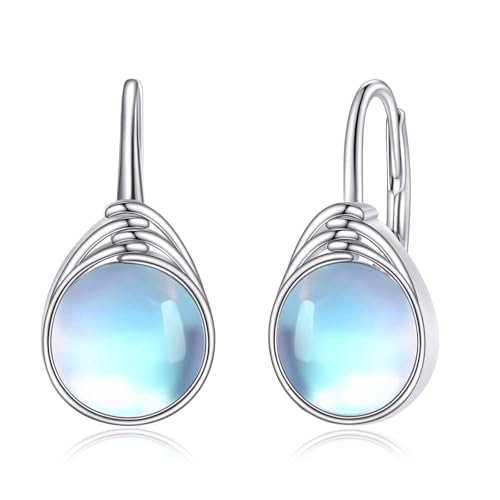 POPLYKE Mondstein Ohrringe Damen 925 Sterling Silber Leverback Ohrringe Mondstein Dangle Ohrringe Mondstein Schmuck Geburtstag von POPLYKE