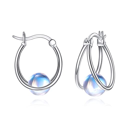 POPLYKE Mondstein Ohrringe Damen Sterling Silber Moonstone Double Hoop Ohrringe für Frauen Edelstein Hoop Ohrringe Moonstone Schmuck von POPLYKE