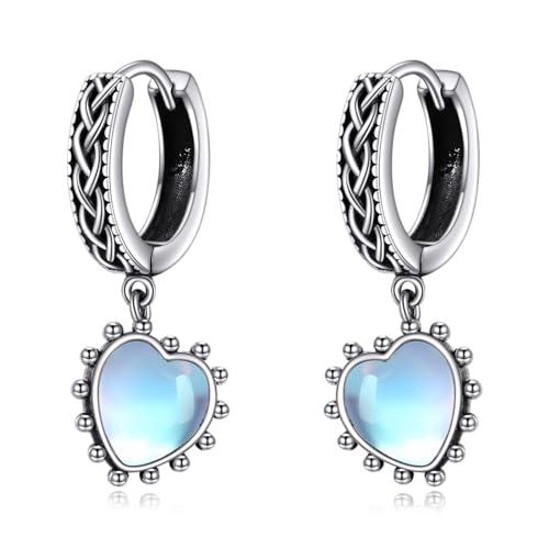 POPLYKE Mondstein-Ohrringe für Frauen Sterling Silber keltische Ohrringe Herz Mondstein Schmuck Geschenk für Mädchen (Moonstone) von POPLYKE