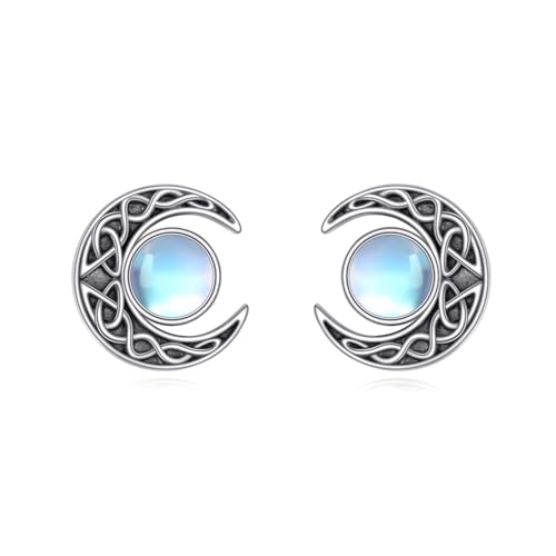 POPLYKE Mondstein Ohrstecker Damen 925 Sterling Silber Schwarz Keltische Mond Ohrringe Schmuck von POPLYKE