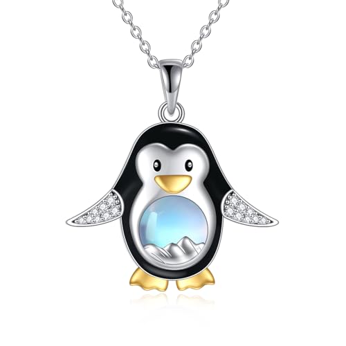 POPLYKE Mondstein Pinguin Halskette für Frauen Sterling Silber Nette Pinguin Anhänger Schmuck Geschenke von POPLYKE