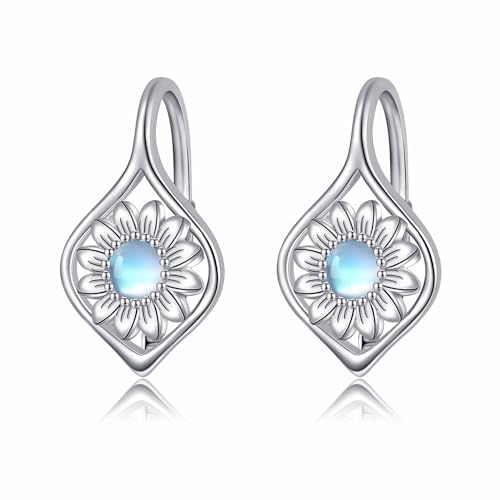 POPLYKE Mondstein Sonnenblume Ohrringe Damen 925 Sterling Silber Leverback Ohrringe Sonnenblume Schmuck von POPLYKE