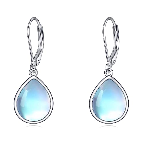 POPLYKE Mondstein Ohrringe für Frauen Sterling Silber Leverback Ohrringe Mondstein-Schmuck Geschenk für Mädchen (teardrop Mondstein) von POPLYKE
