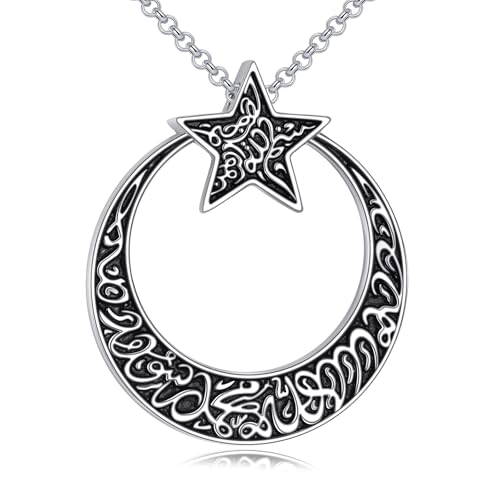 POPLYKE Mond Stern Islam Halskette Sterling Silber Muslimische Islamische Mond Anhänger Kette Religiöser Schmuck Geschenk für Männer Frauen POPLYKE Mond Stern Islam Halskette Sterling Silber Muslimische Islamische Mond Anhänger Kette Religiöser Schmuck Geschenk für Männer Frauen von POPLYKE