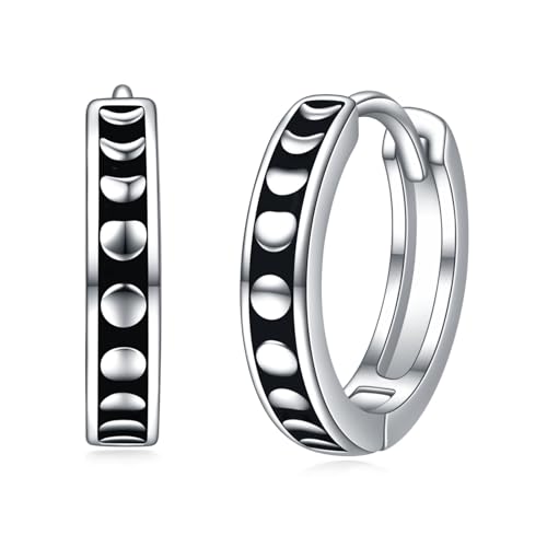 POPLYKE Moon Phase Black Hoop Ohrringe für Herren Sterling Silber Moon Hoop Ohrringe für Damen Herren Ohrringe von POPLYKE